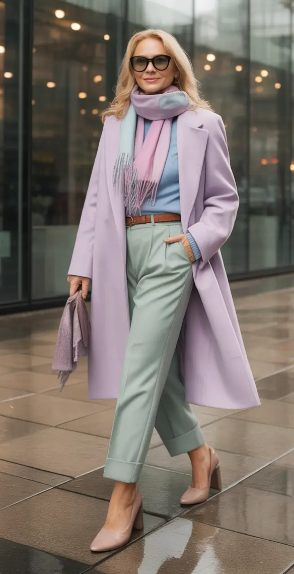 Stylish fall 2025 fashion outfits for women 40+ Lavender Coats And Candy-Pastel Calm