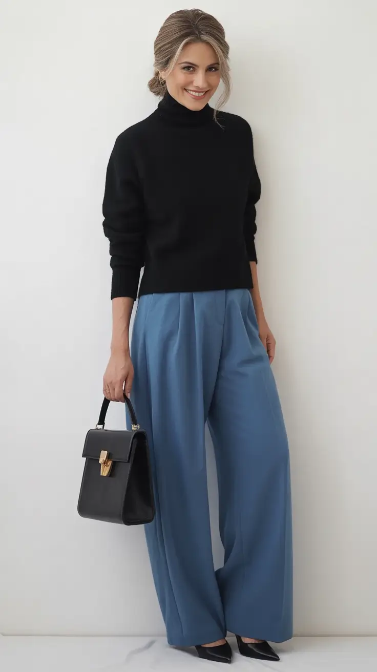 Stylish fall 2025 fashion outfits for women 40+ Effortless Black And Blue Minimalism