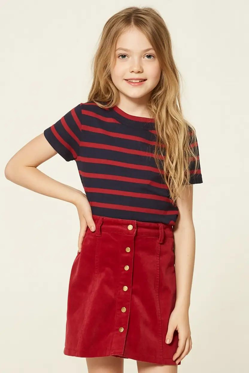 Stylish First Day of School outfits for 2025 Striped and Snappy: Crimson Crush Edition