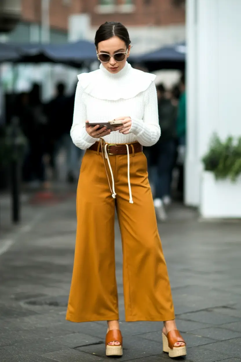summer to fall transition outfits ideas 2025 Golden Ochre and Knit Ruffles