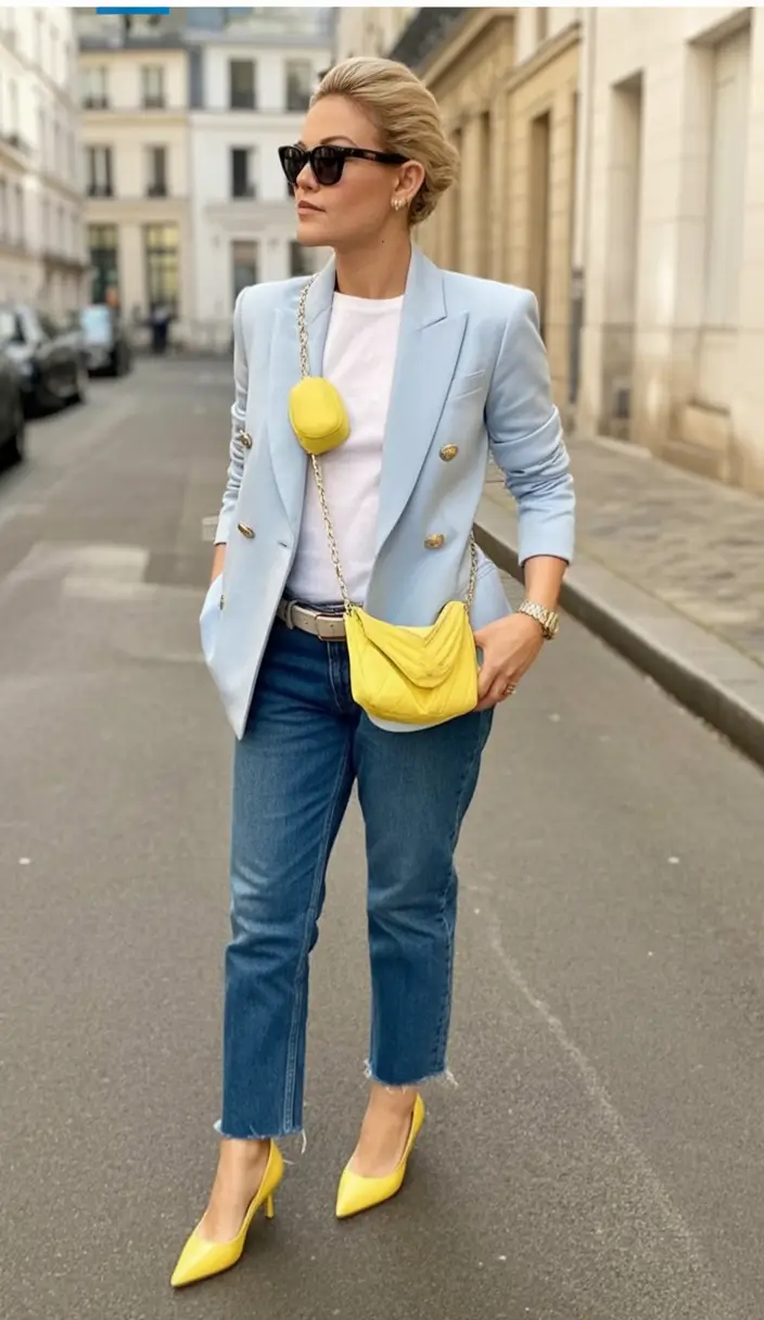 summer to fall transition outfits ideas 2025 Pastel Blazer Yellow Power