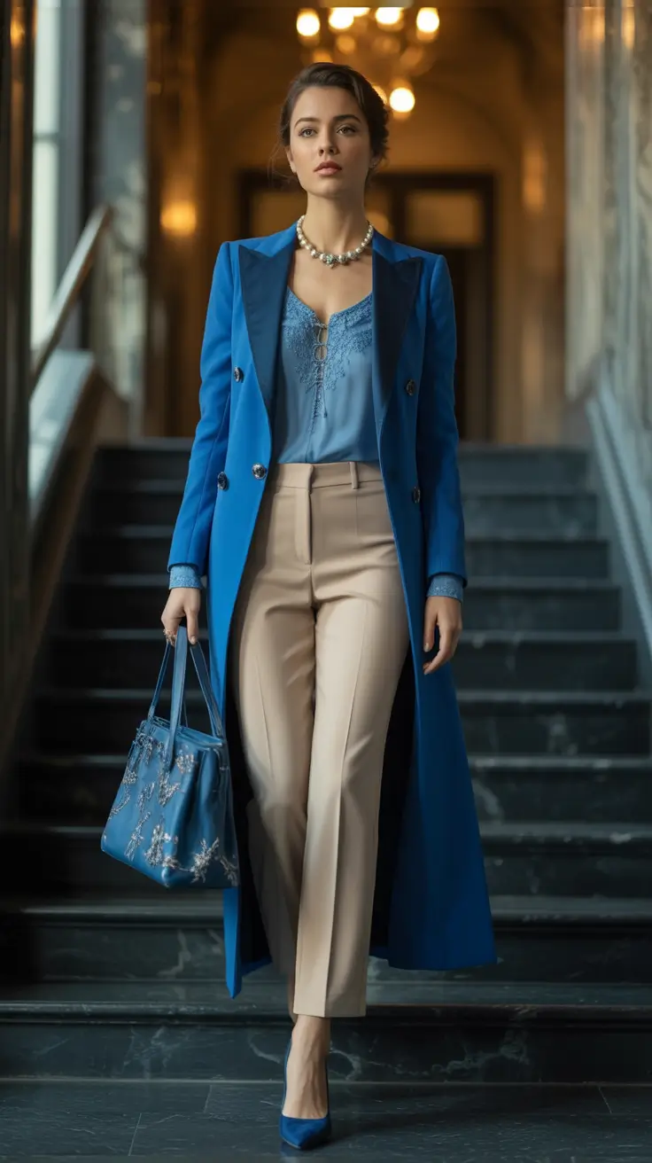 summer to fall transition outfits ideas 2025 Electric Blue and Elegant Neutrals