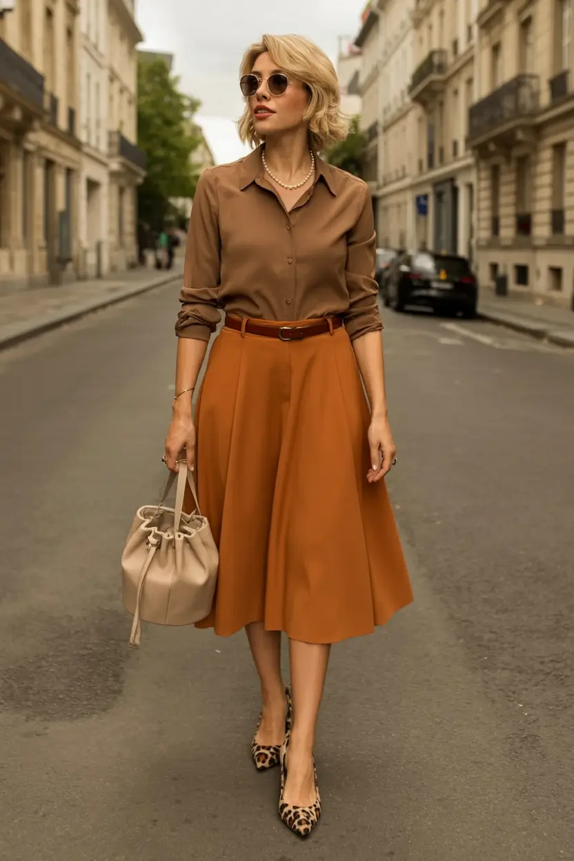 summer to fall transition outfits ideas 2025 Terracotta and Espresso for a Vintage Spin
