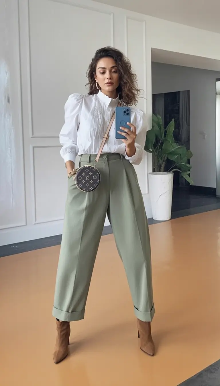 summer to fall transition outfits ideas 2025 Puff Sleeves and Sage Structure