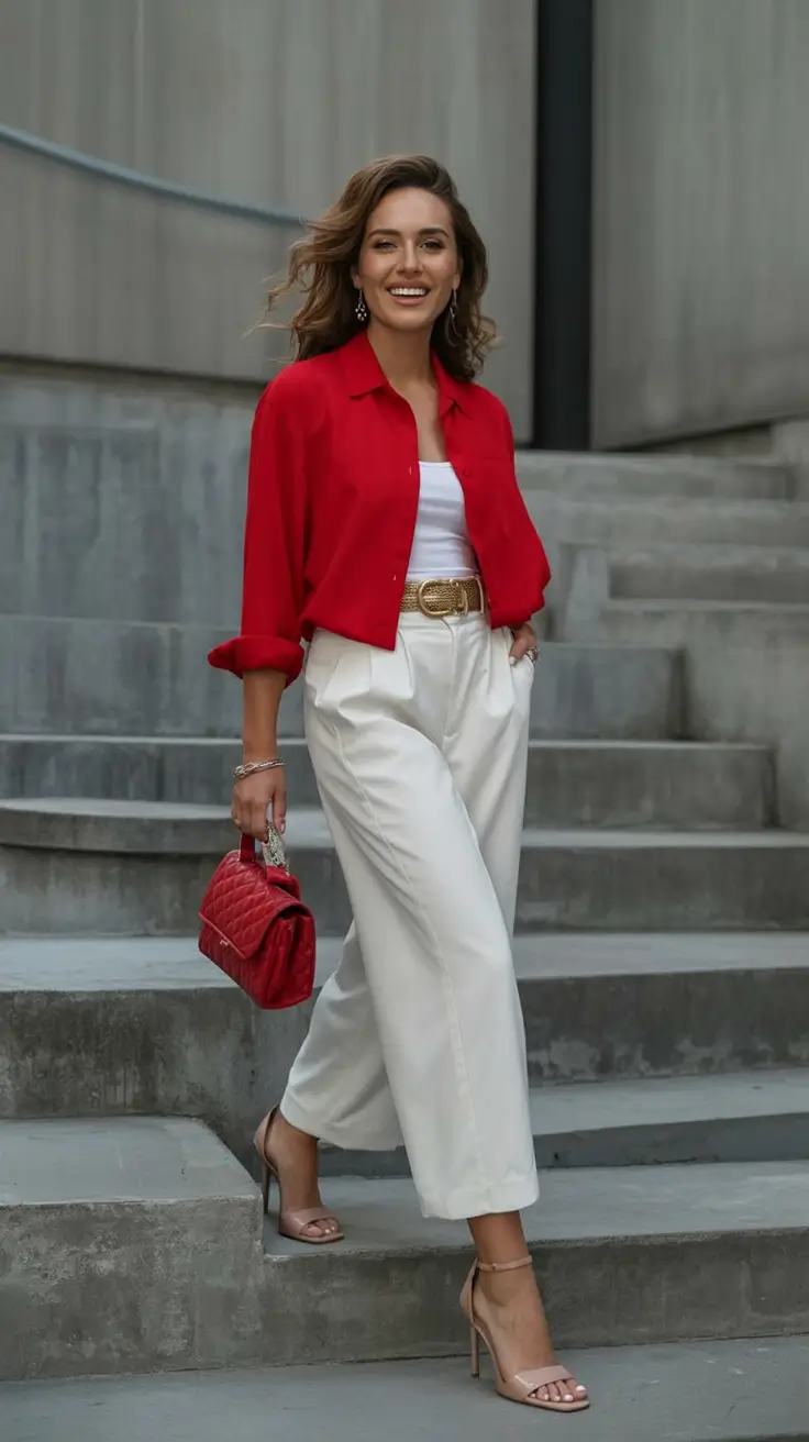 summer to fall transition outfits ideas 2025 Crisp and Crimson Structured Simplicity