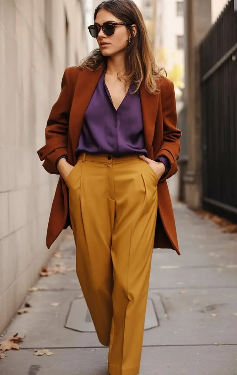 summer to fall transition outfits ideas 2025 Power Pairing Mustard Meets Mulberry
