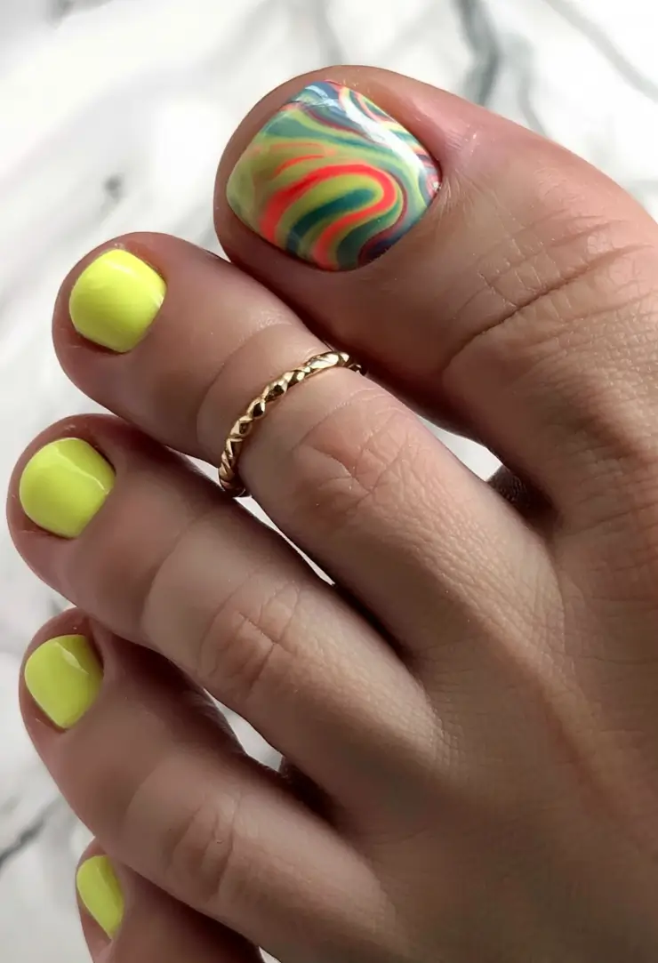 Toe Nail Ideas to Try This August 2025 Neon Marble Whirl