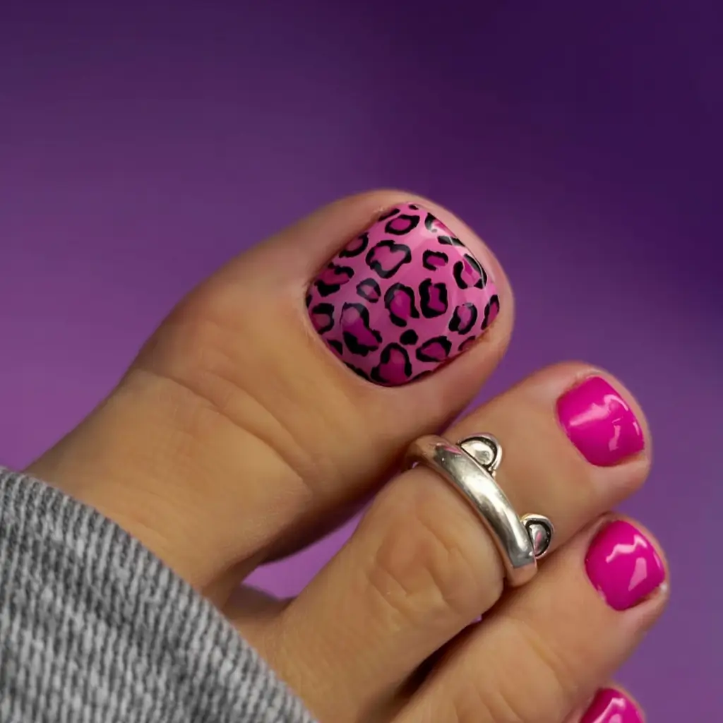 Toe Nail Ideas to Try This August 2025 Pink Leopard Pop with a Bite