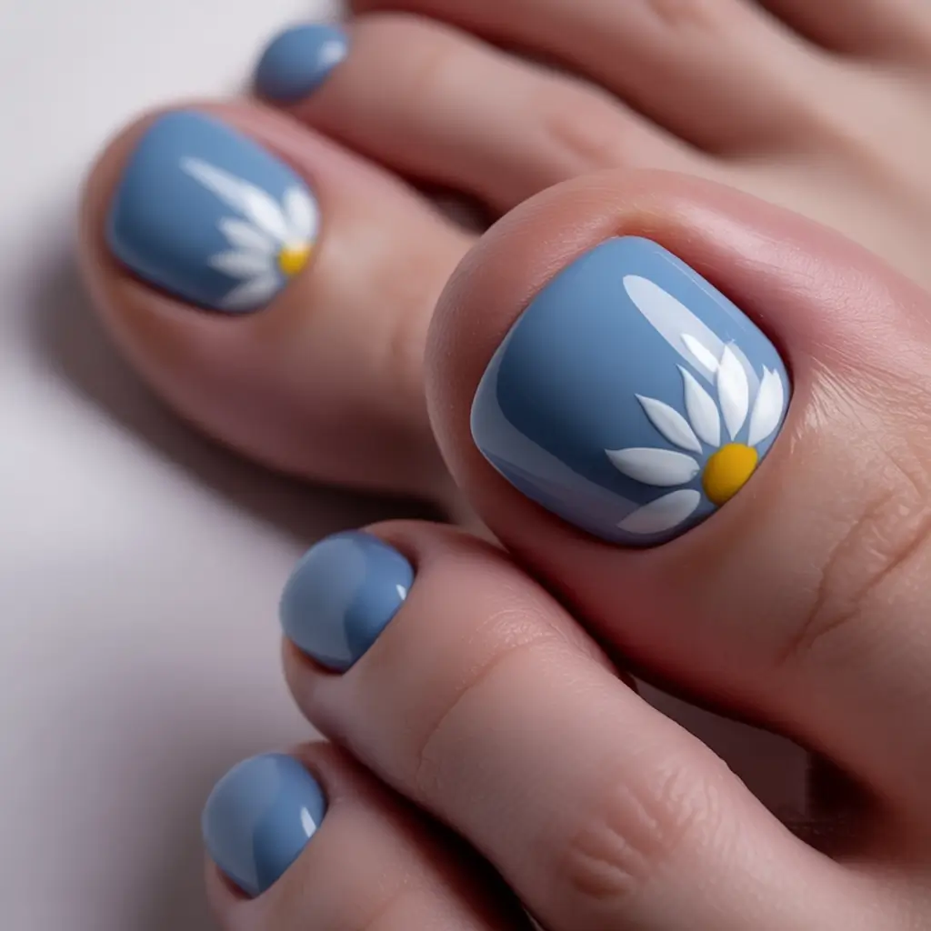 Toe Nail Ideas to Try This August 2025 Blue Daisies on Baby Sky
