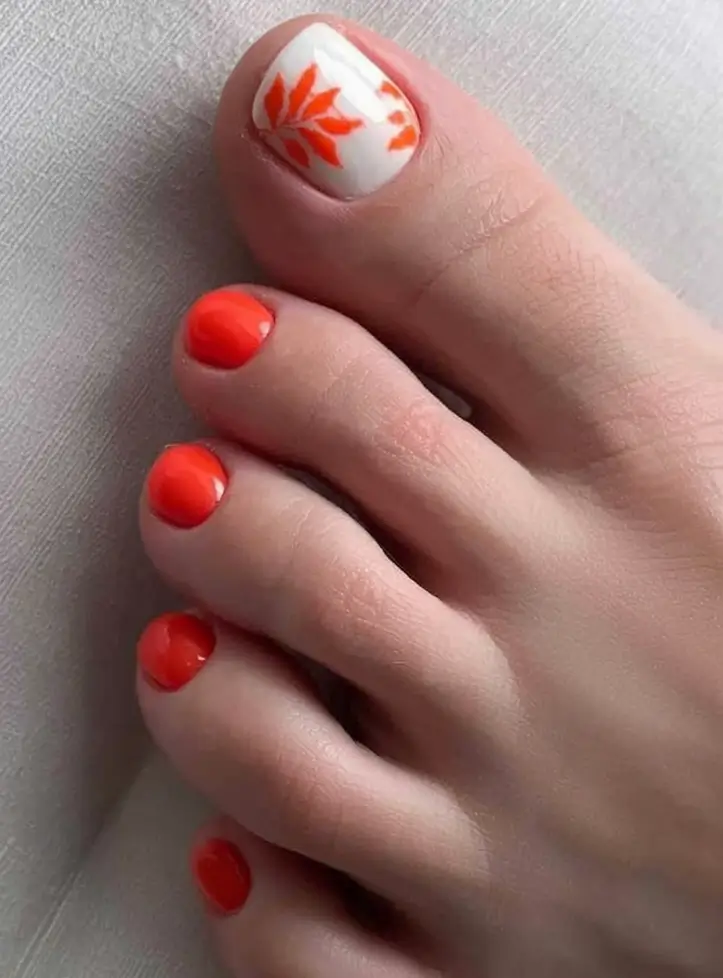 Toe Nail Ideas to Try This August 2025 Fiery Orange Leaf Pop