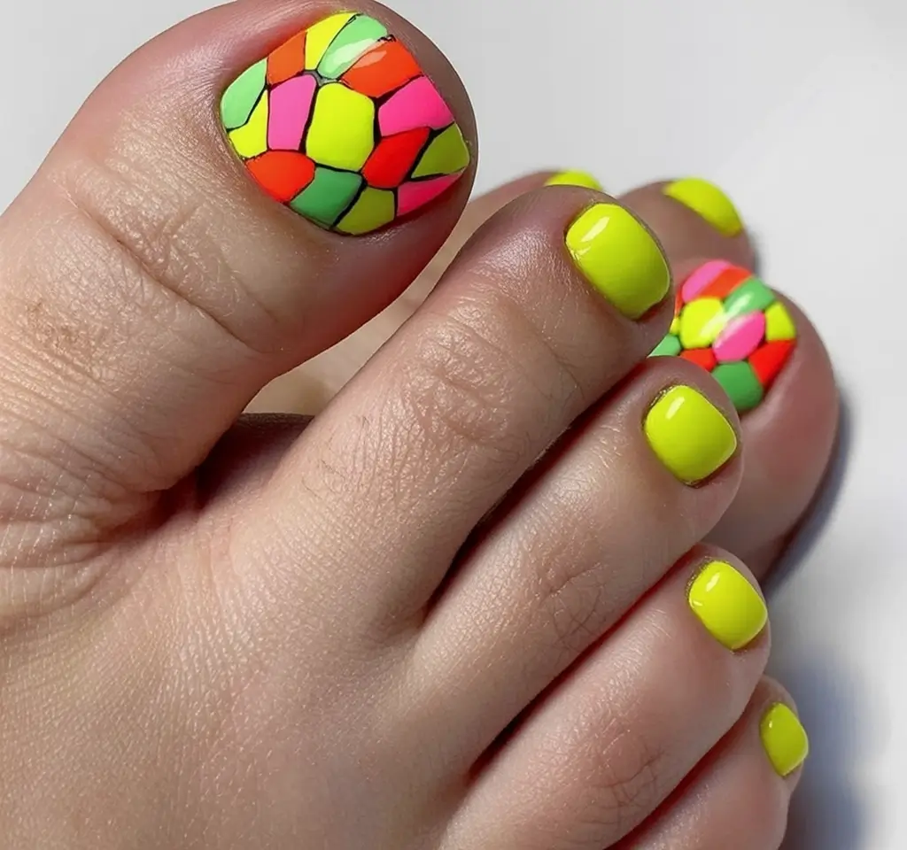 Toe Nail Ideas to Try This August 2025 Neon Tile Explosion