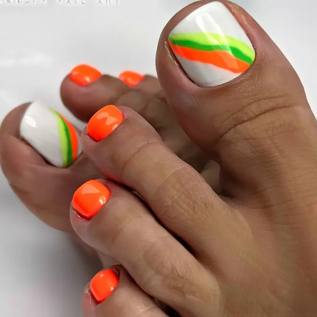 Toe Nail Ideas to Try This August 2025 Neon Pop Swirl
