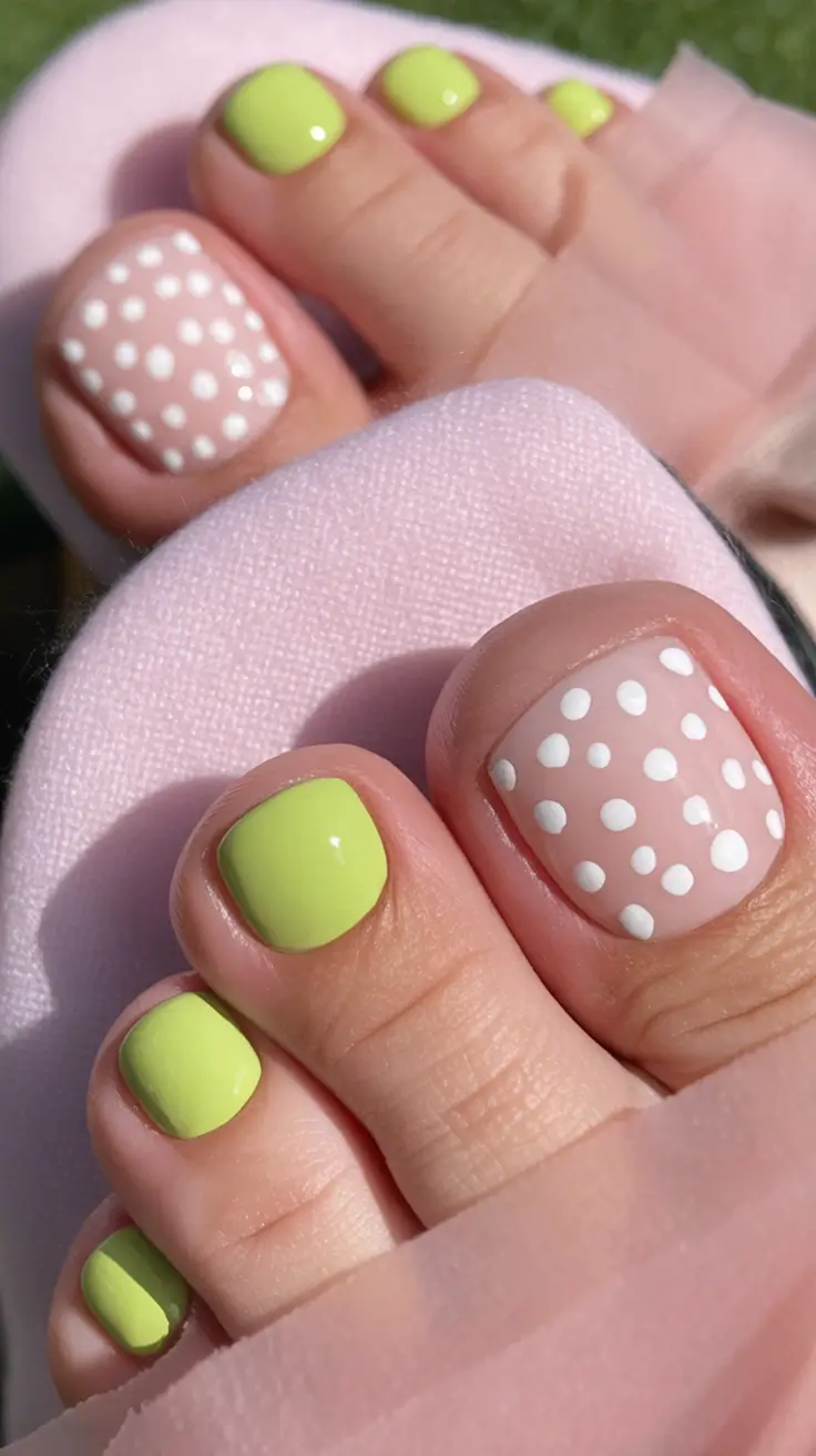 Toe Nail Ideas to Try This August 2025 Lime Sorbet & Polka Blush