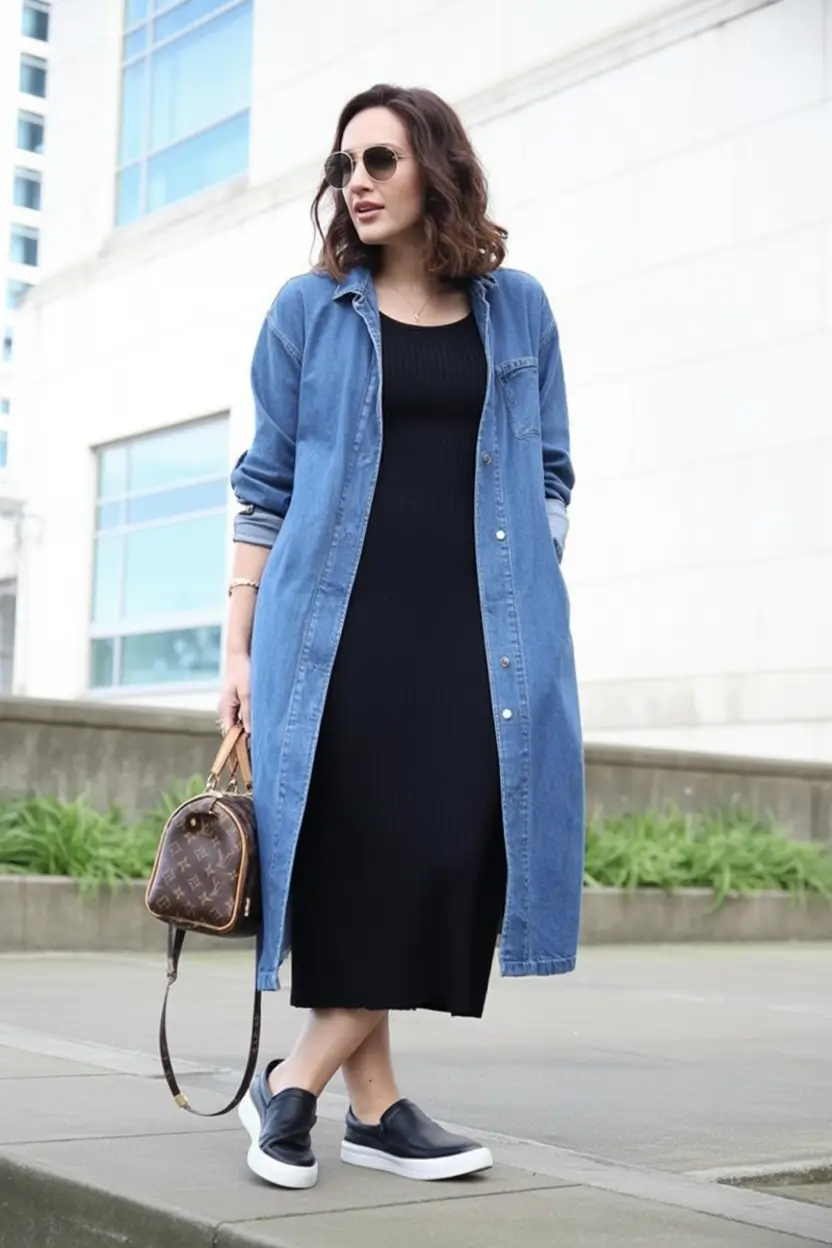 fall plus size outfits Ribbed and Relaxed in Denim Layers
