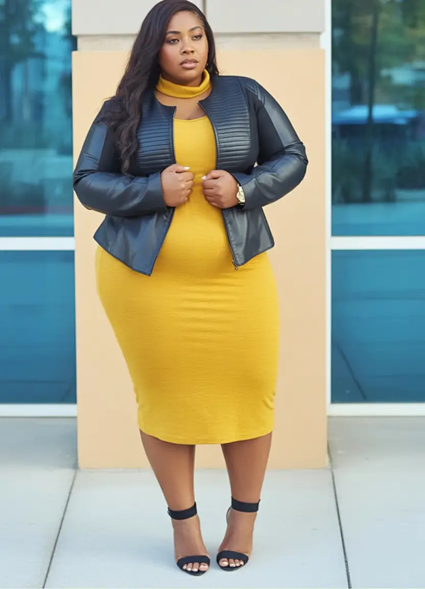 fall plus size outfits Bold Mustard and Moto Mix