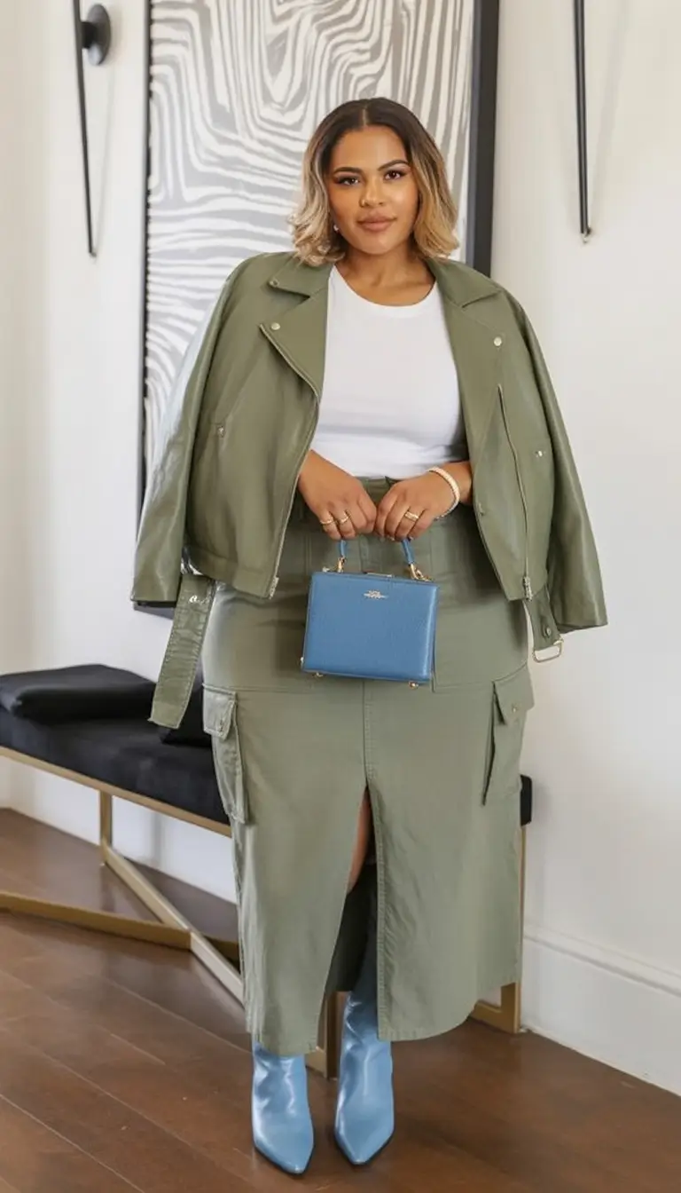 fall plus size outfits Monochrome With a Pop of Blue