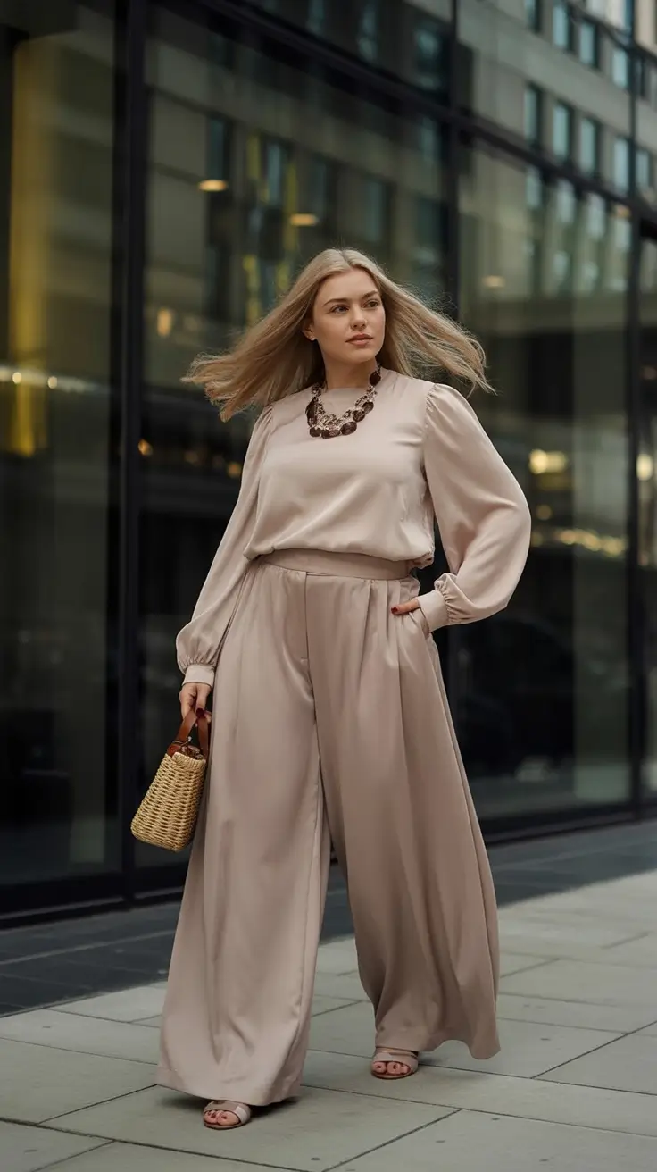 fall plus size outfits Soft Neutrals With Movement