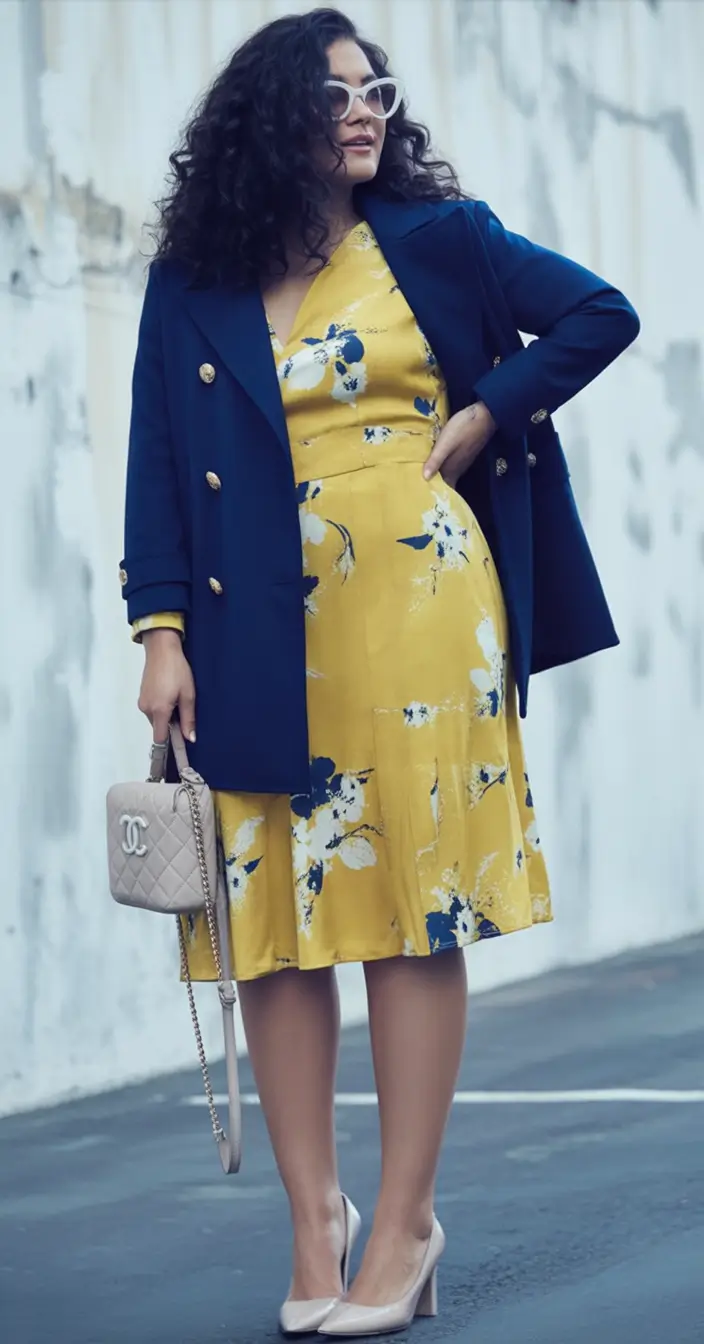 fall plus size outfits Navy and Mustard with Parisian Energy