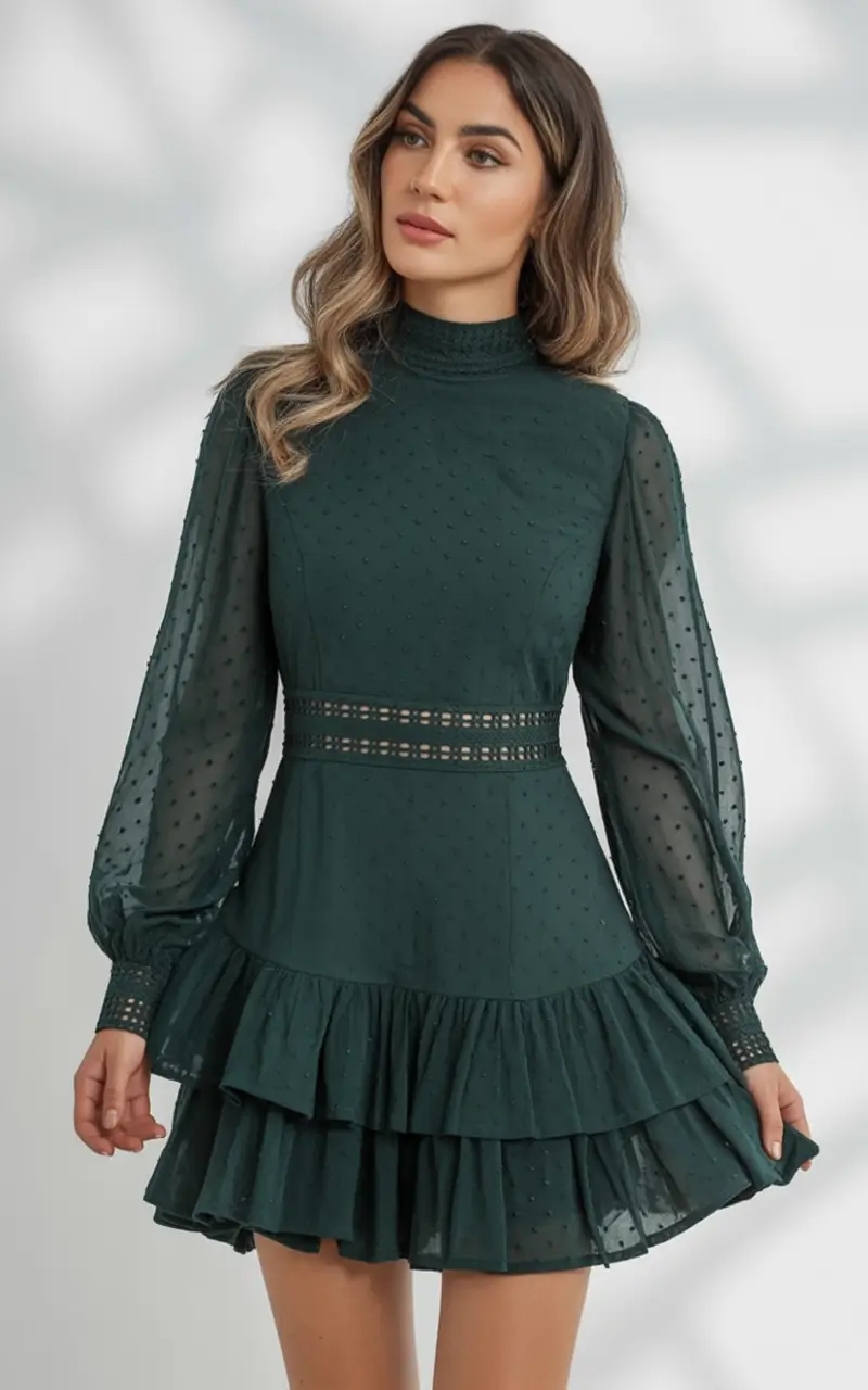 What to Wear on Your Fall 2025 Birthday Textured Teal and Sheer Sleeves