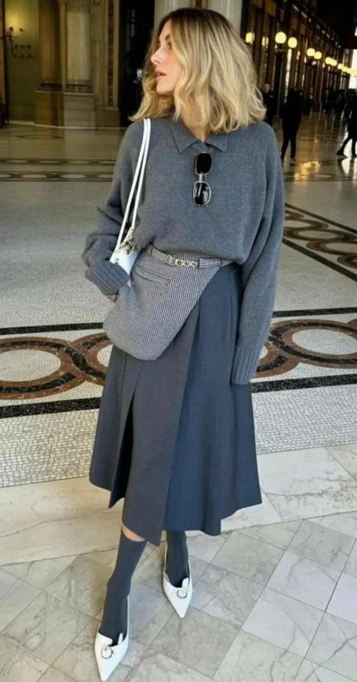 2025 Fall Cozy outfits Ideas 2025 Muted Blue Monochrome
