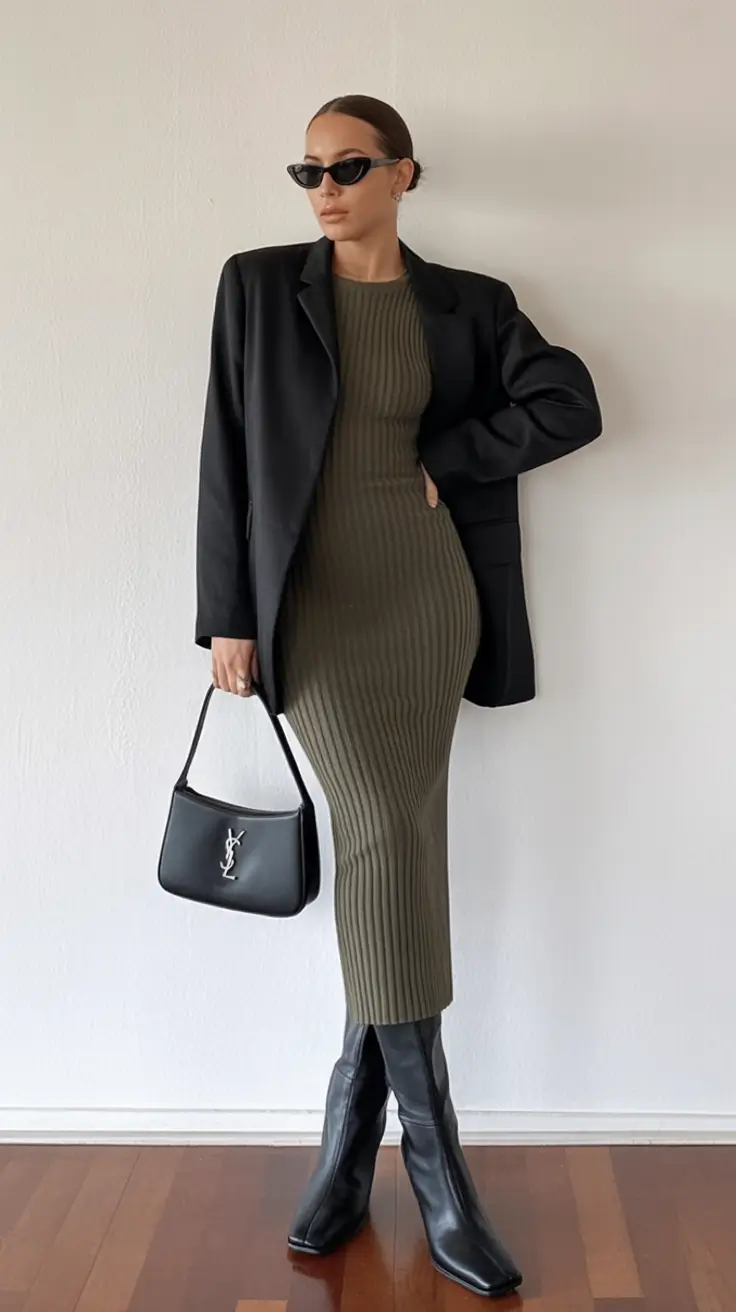 2025 Fall Cozy outfits Ideas 2025 Ribbed Dress Boss Energy