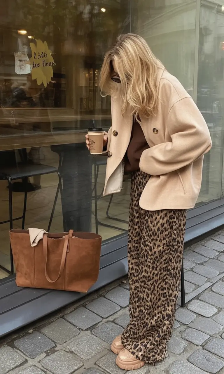 2025 Fall Cozy outfits Ideas 2025 Warm Neutrals with a Wild Side