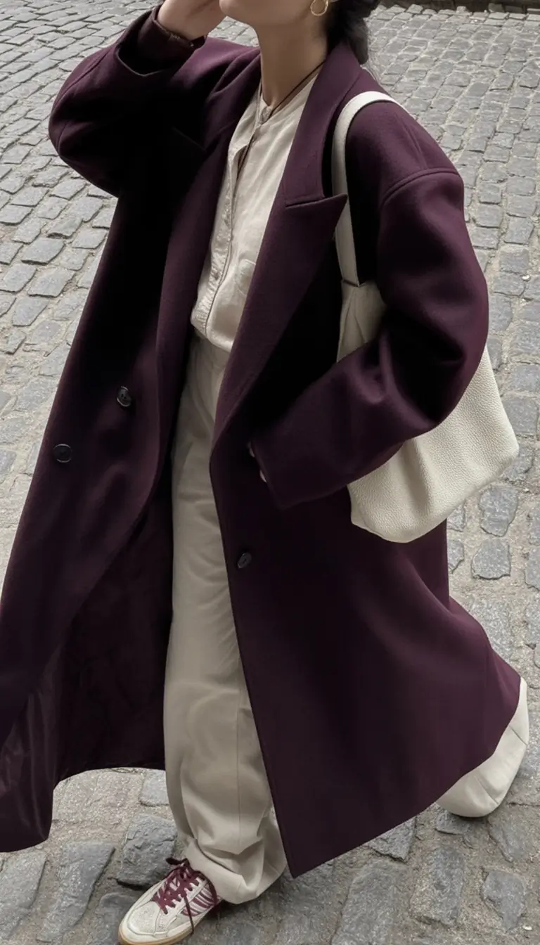 2025 Fall Cozy outfits Ideas 2025 Deep Plum And Cream — The Ultimate Cool-Girl Contrast