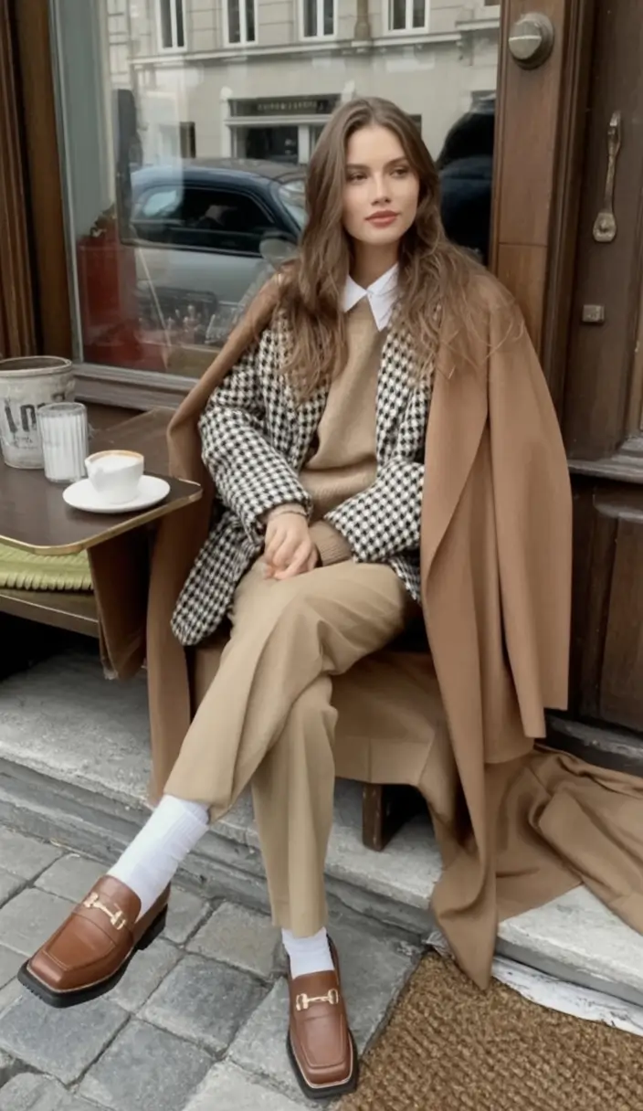 2025 Fall Cozy outfits Ideas 2025 Café Camel Layers With Preppy Polish