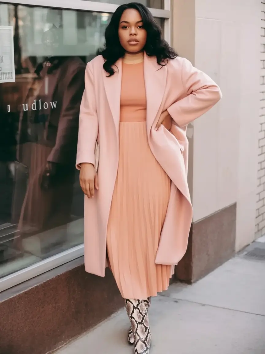 2025 Fall outfits Trends for Plus Size Women Muted Monochrome With Wild Boots