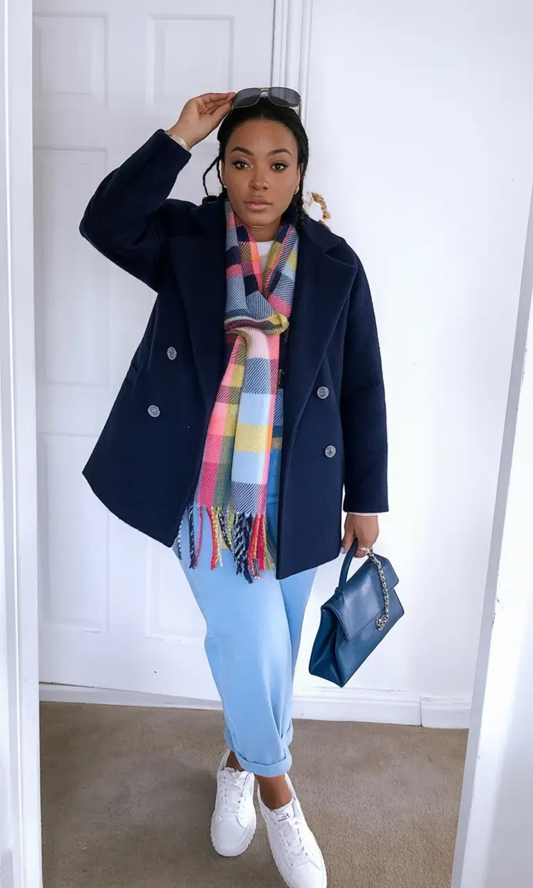 2025 Fall outfits Trends for Plus Size Women Navy and Pastel: A Candy-Coated Contrast