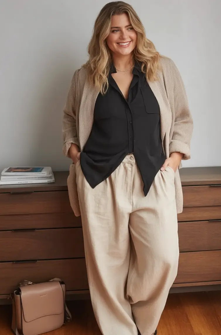2025 Fall outfits Trends for Plus Size Women Casual Neutrals That Breathe