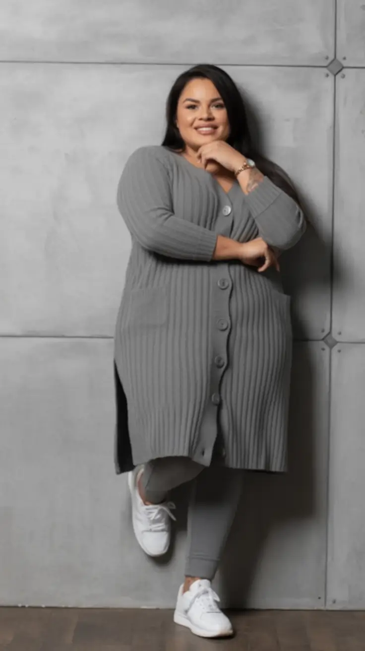 2025 Fall outfits Trends for Plus Size Women Grey-On-Grey Athleisure Ease