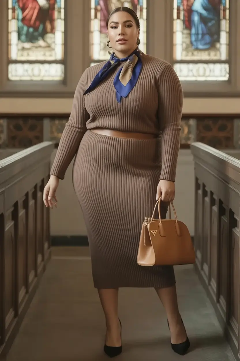 2025 Fall outfits Trends for Plus Size Women Elegant Knit With Parisian Flair