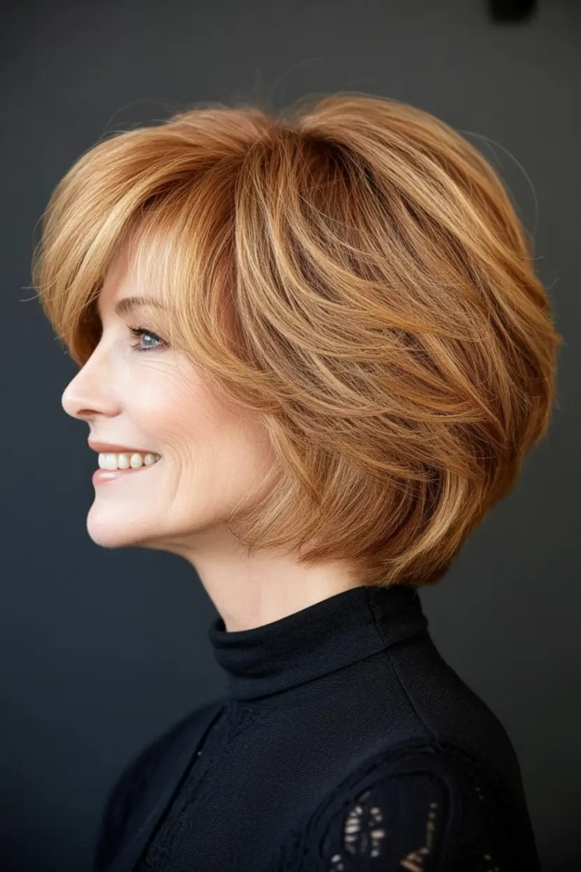 Beautiful Fall 2025 hairstyles and colors for Women 50+ Feathered Layers That Float