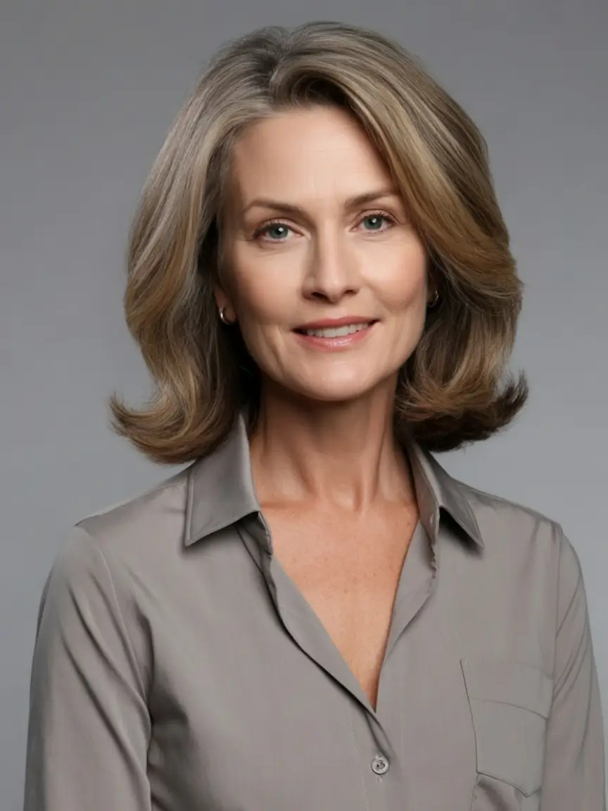 Beautiful Fall 2025 hairstyles and colors for Women 50+ Soft Shoulder Flip With Cool Beige Tones