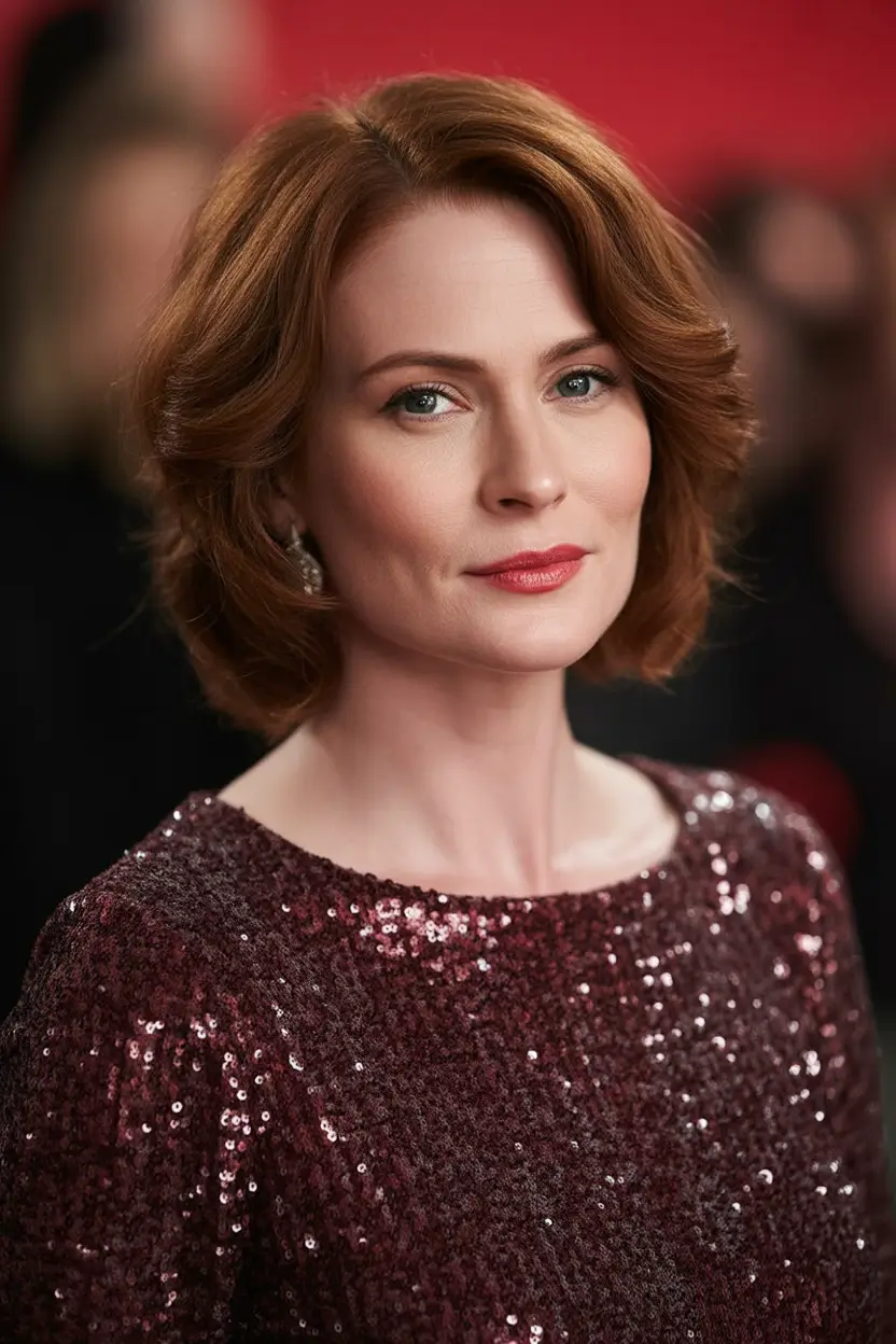 Beautiful Fall 2025 hairstyles and colors for Women 50+ Glossy Ginger Bob With Sculpted Volume