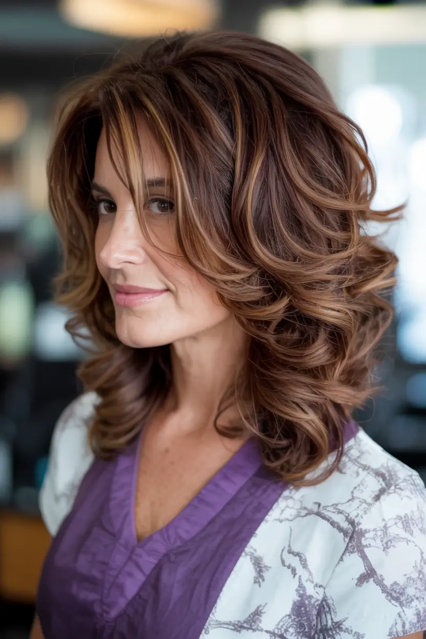 Best Fall hairstyles and colors for Women 40+ in 2025 Layered Blowout With Mocha Highlights