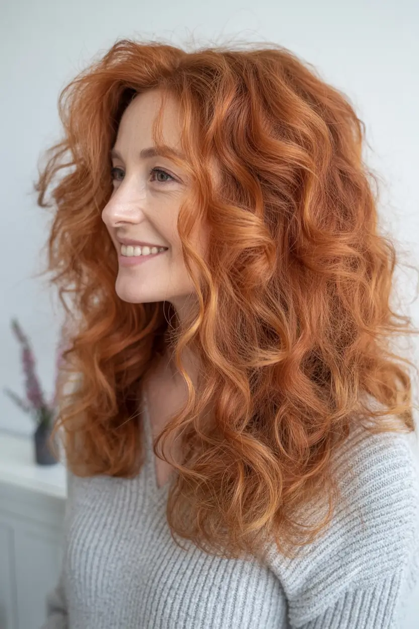 Best Fall hairstyles and colors for Women 40+ in 2025 Free-Form Curls in Pumpkin Spice