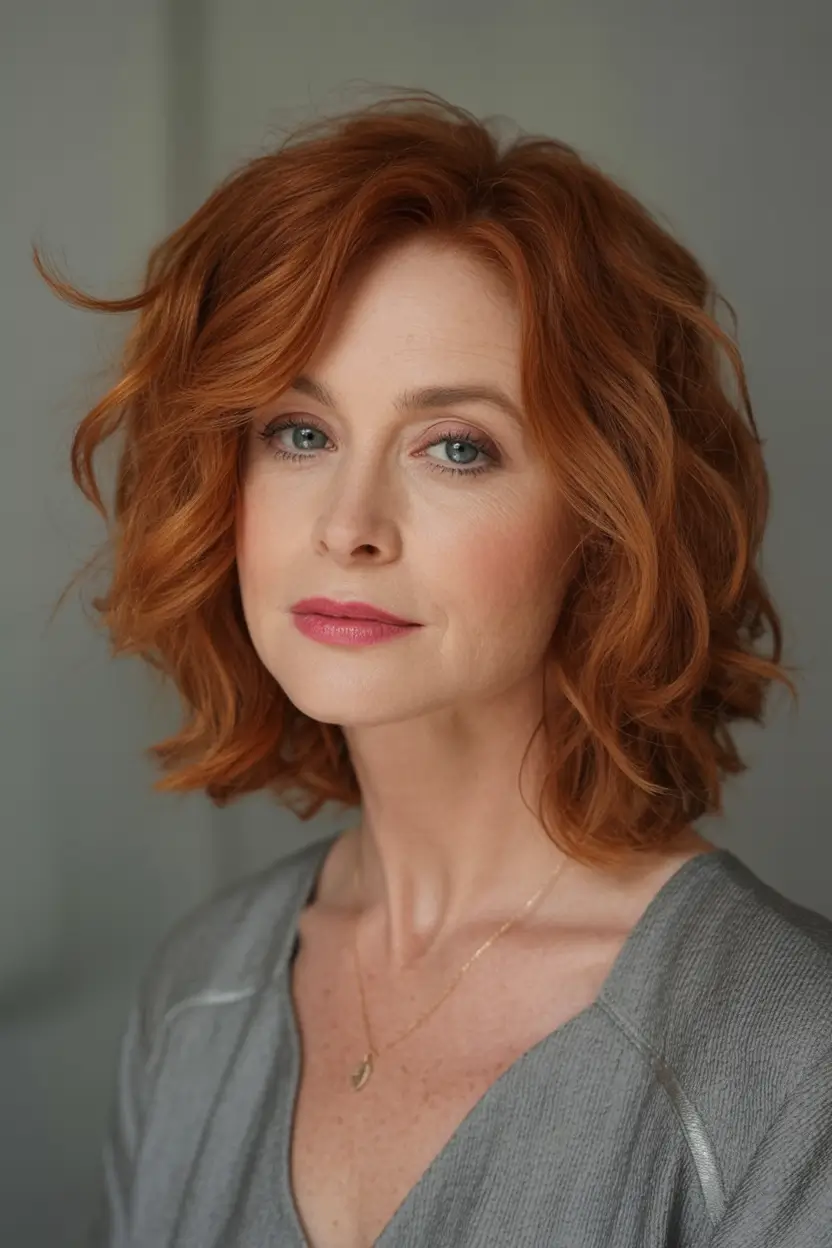 Best Fall hairstyles and colors for Women 40+ in 2025 Soft Auburn Bob with Natural Texture