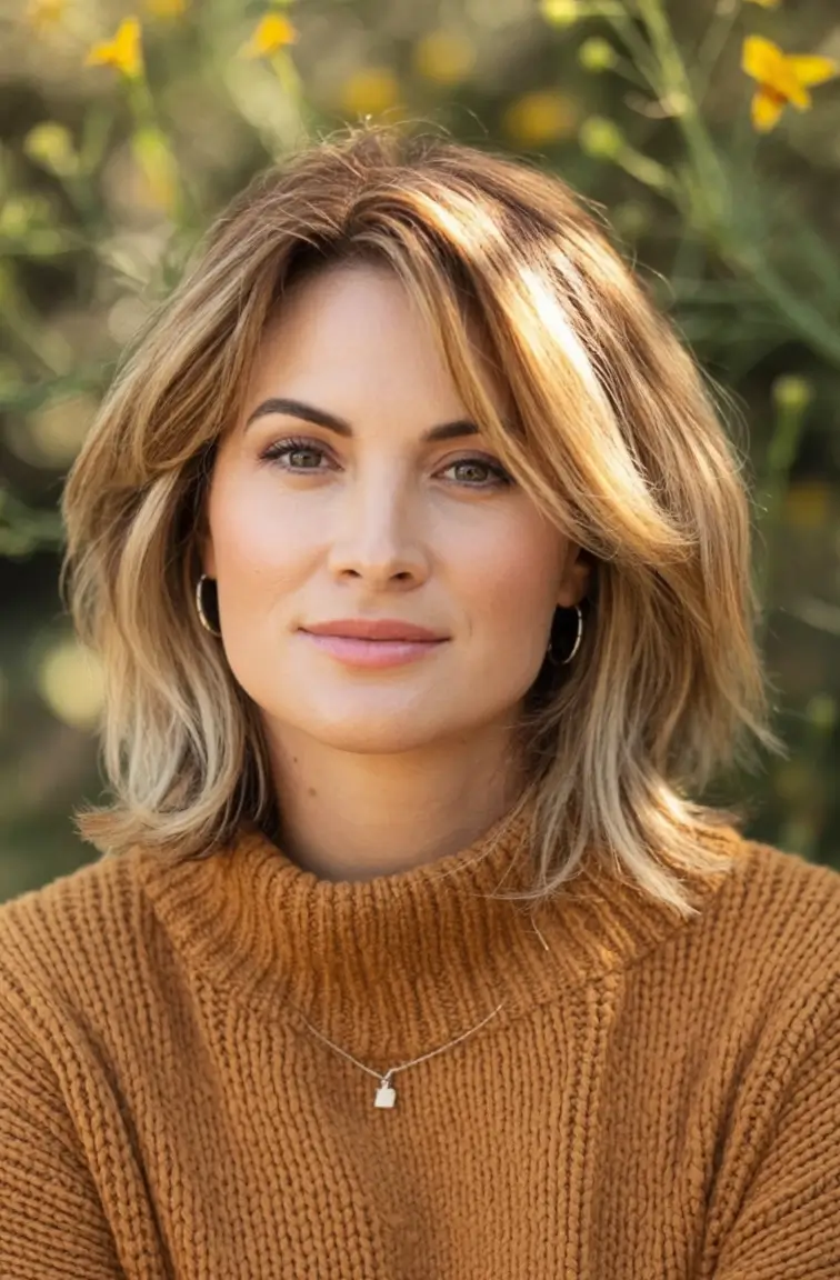 Best Fall hairstyles and colors for Women 40+ in 2025 Blended Bronde Bob with Soft Roundness
