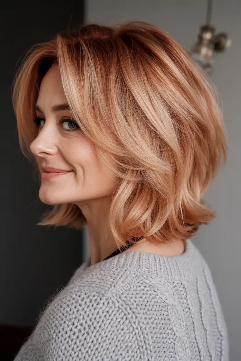 Best Fall hairstyles and colors for Women 40+ in 2025 Peachy Blonde Layers for Fall Glow