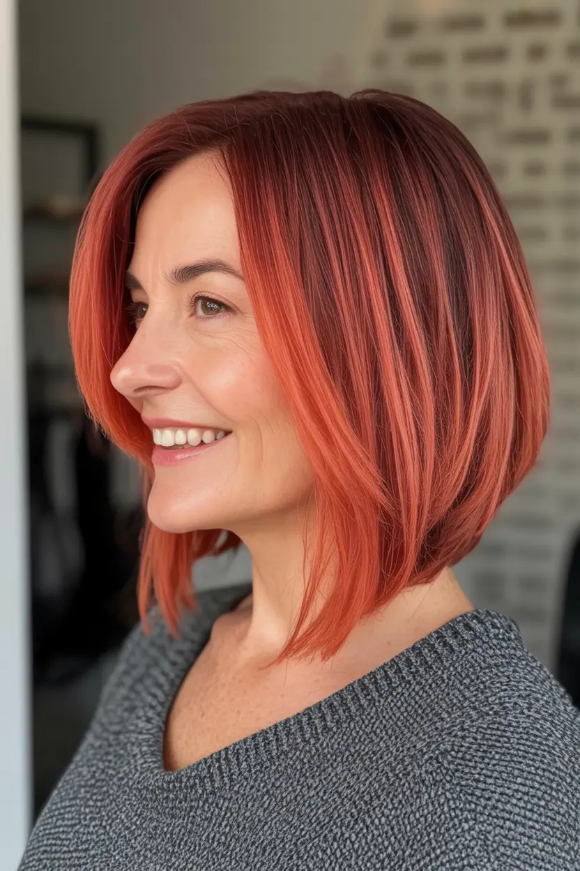 Best Fall hairstyles and colors for Women 40+ in 2025 Dimensional Copper Bob With Gloss Finish