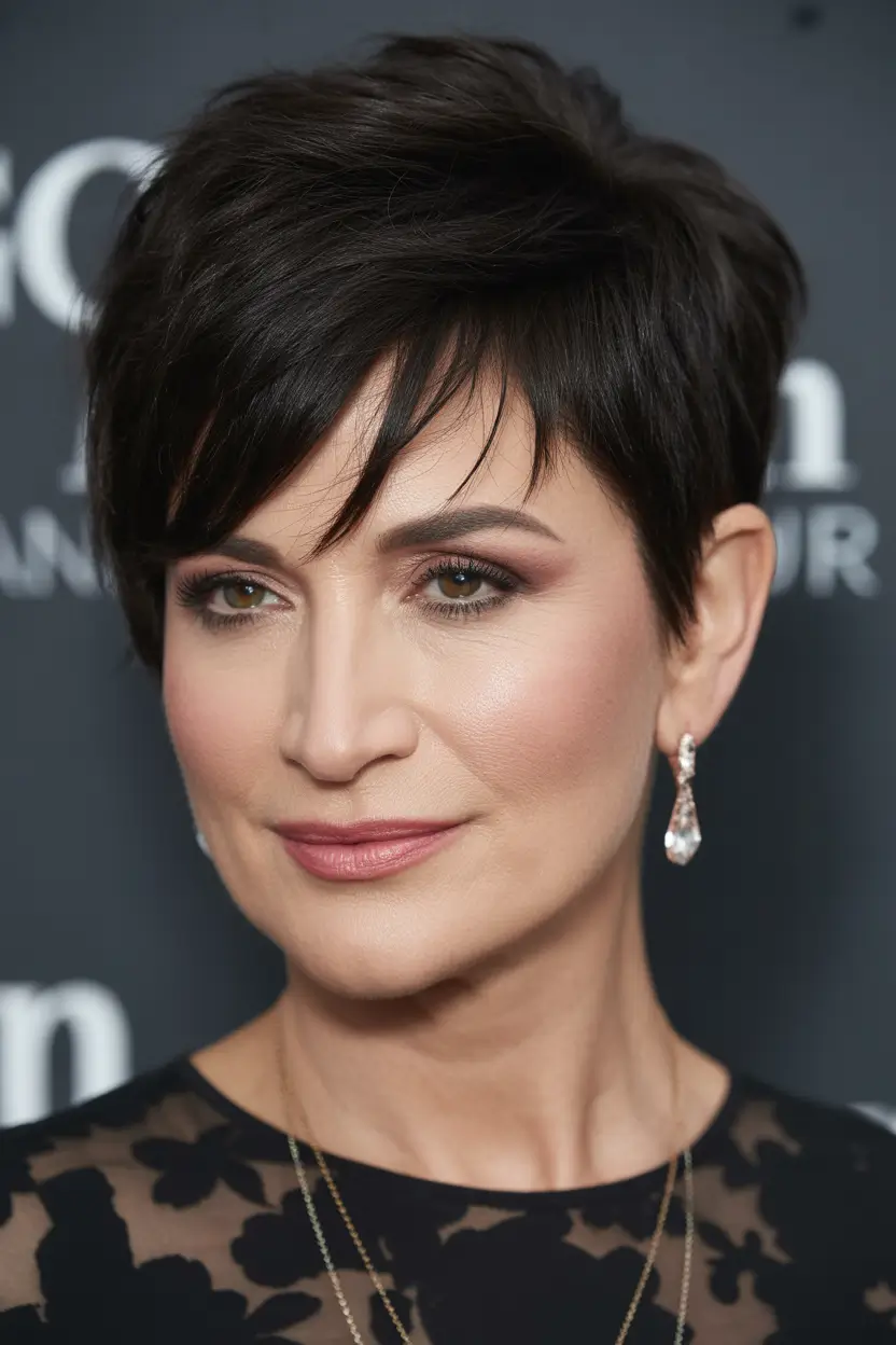 Best Fall hairstyles and colors for Women 40+ in 2025 Choppy Pixie With Side Fringe