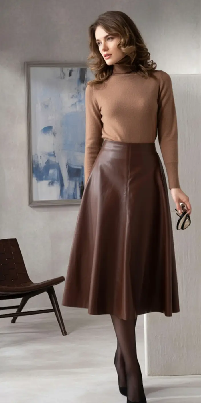 Chic Fall outfits for the Office - 2025 Trends Textured Browns With Leather Skirt