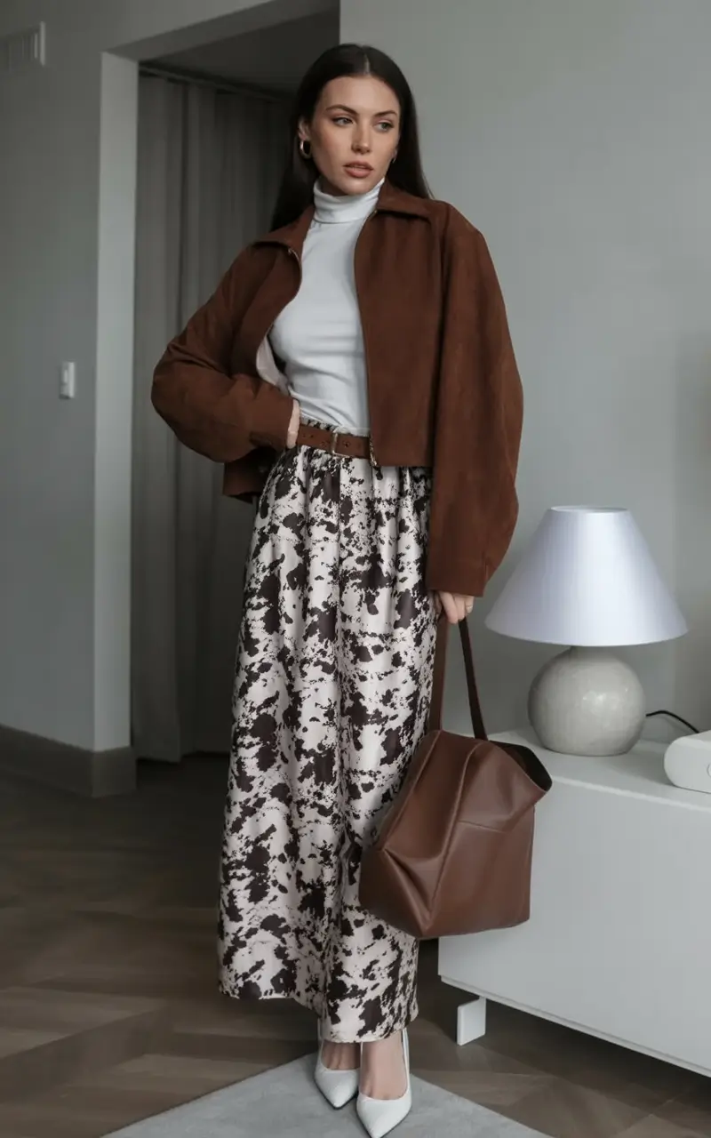 Chic Fall outfits for the Office - 2025 Trends Earthy Jacket With Boho Skirt