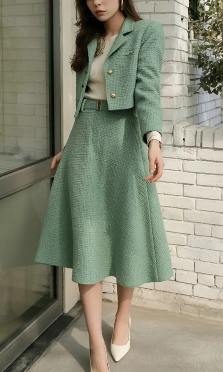 Chic Fall outfits for the Office - 2025 Trends Sage Green Suit with Vintage Vibes