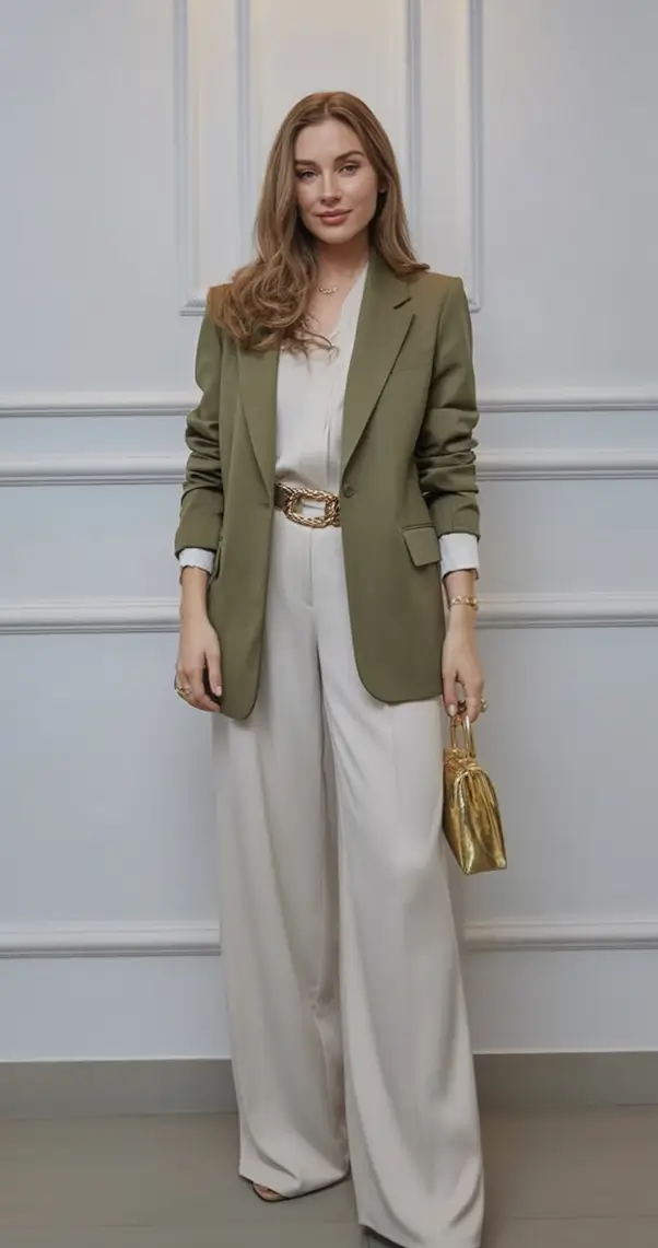 Chic Fall outfits for the Office - 2025 Trends Olive Tailoring With Golden Accents