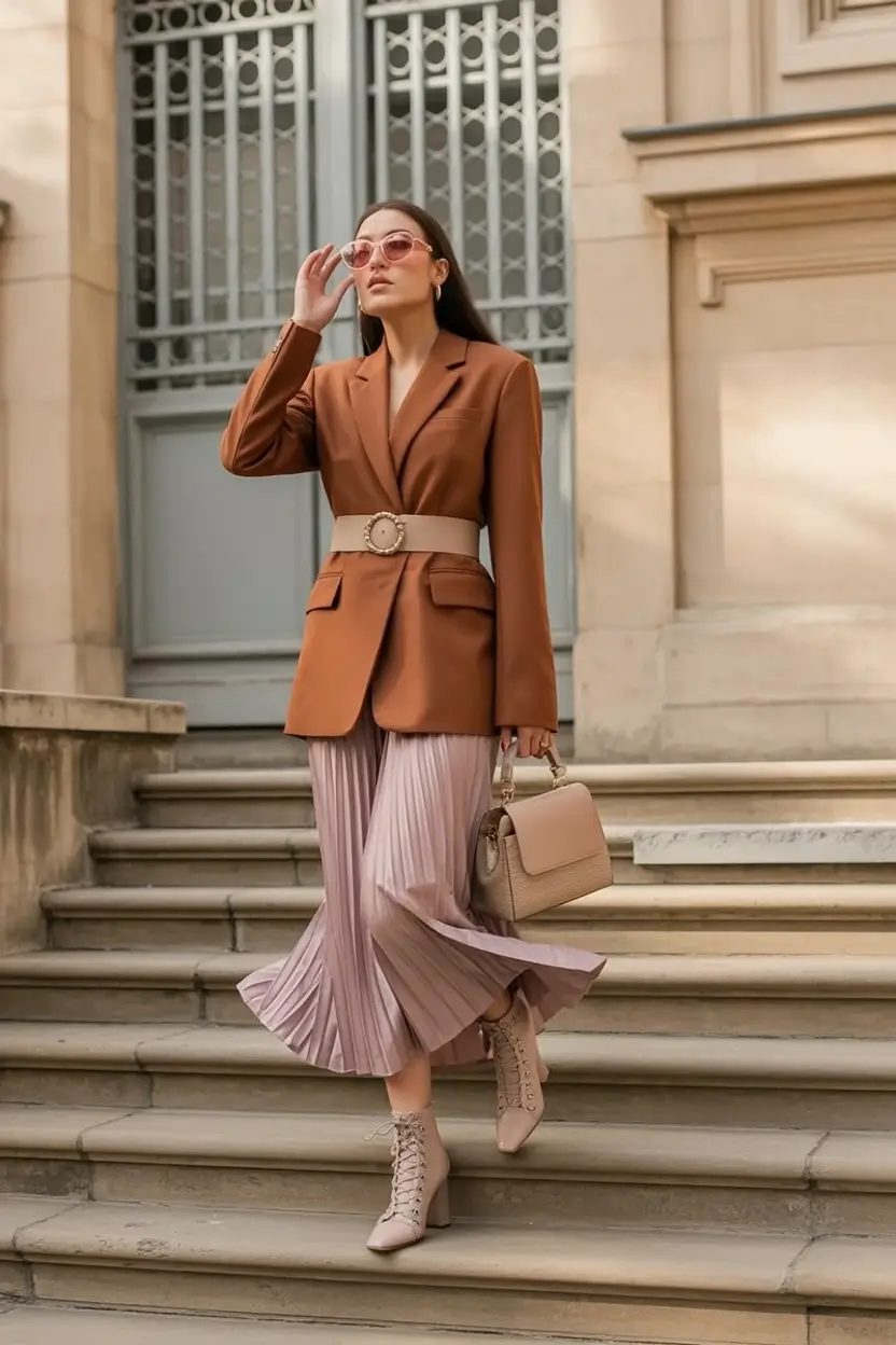 Chic Fall outfits for the Office - 2025 Trends Bold Neutrals with a Belted Statement Blazer