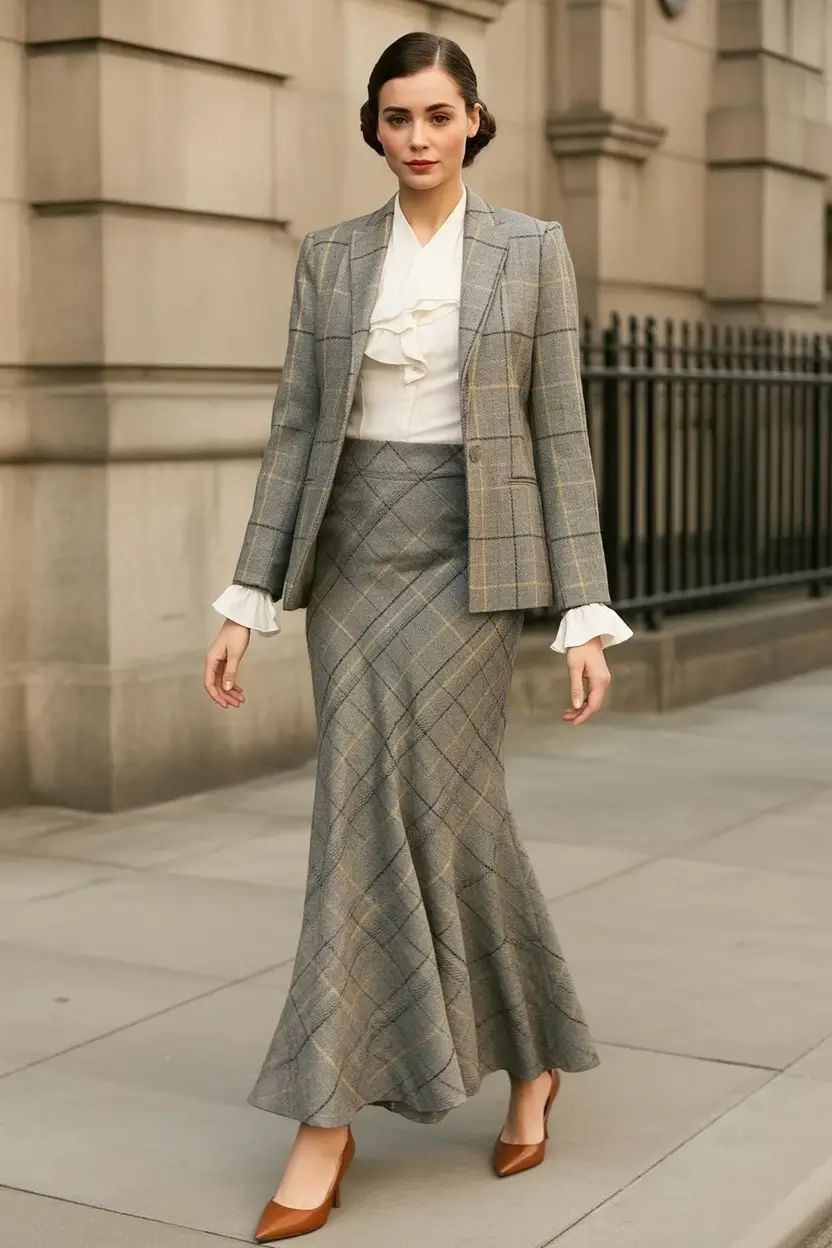 Chic Fall outfits for the Office - 2025 Trends Timeless Plaid Suiting with Feminine Flair