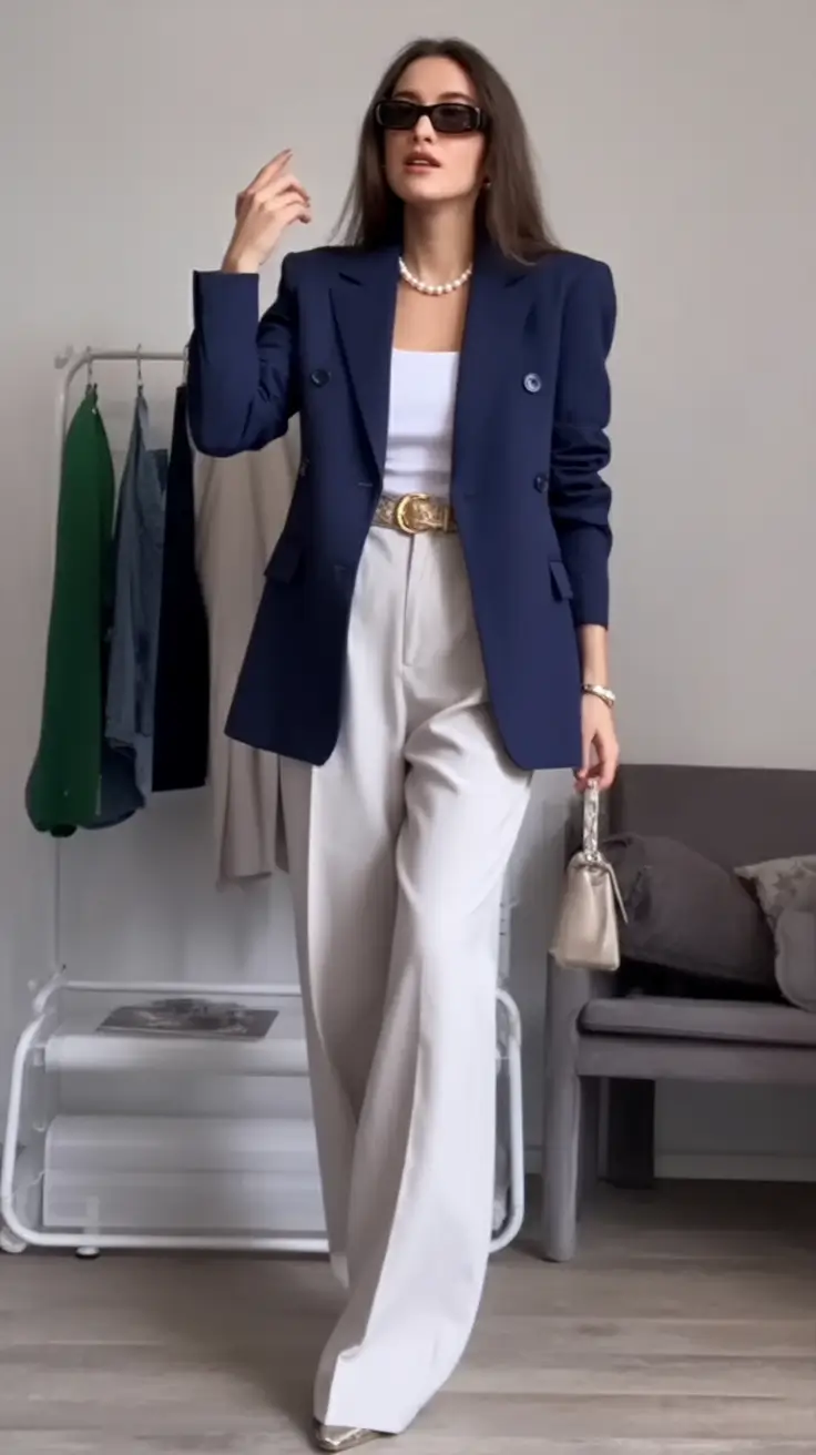 Chic Fall outfits for the Office - 2025 Trends Polished Navy and Ivory Power Look